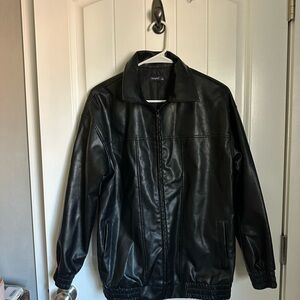 Women's Faux Leather Bomber Jacket Black XS Oversized 90s Retro Moto